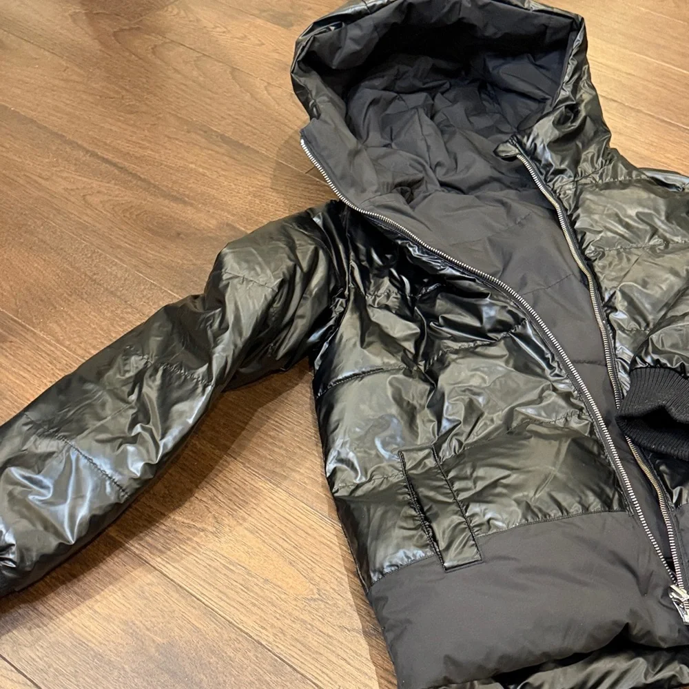 J.Crew Women’s Reversible Metallic Puffer Black Coat Hooded Small? C20-005